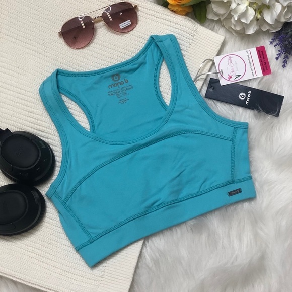 Mono B Womens Size M Sports Bra Teal Top Gym Workout Bra Racerback Blue NWT - Picture 4 of 10
